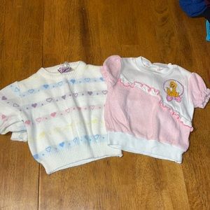 2 Vintage girls topa - 4t - small sweater - Sesame Street Big Bird